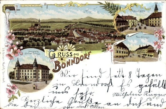 Chromo-Litho Bonndorf in the Black Forest, general view, Neustraße, Rathausplatz