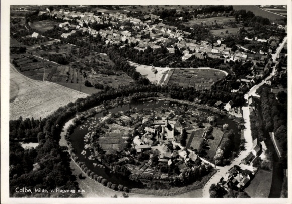 Postcard Kalbe Milde in the Altmark, aerial photograph, cityscape, rivers, buildings