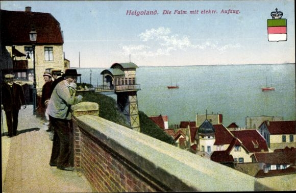 Ak Nordseeinsel Helgoland, Die Falm, elektrischer Aufzug