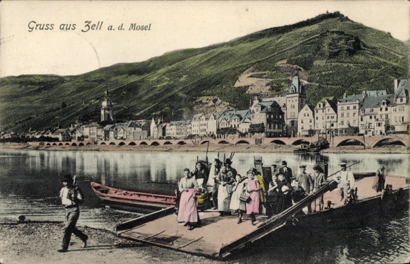 Ak Zell an der Mosel, gedeeltelijk zicht, veerboot