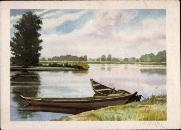 Artist PC Höfer, A., Silesia, lake, rowing boats