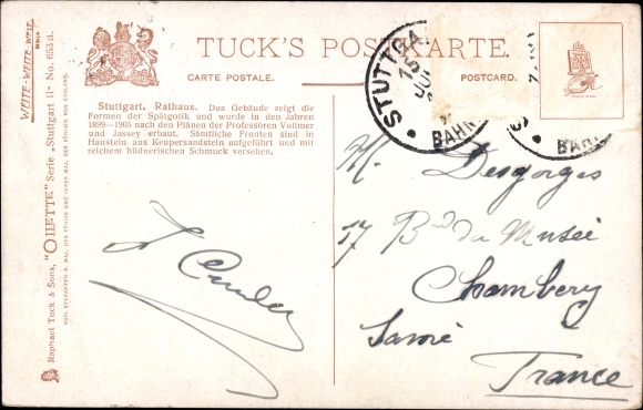 Artist PC Flower, Charles, Stuttgart, City Hall and Market Square, Tuck 653B