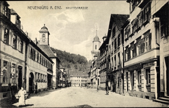 Postcard Neuenbürg Enzkreis Baden Württemberg, main street