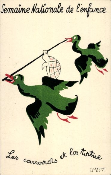 Postcard National Children's Week, Ducks and the Turtle, Fable