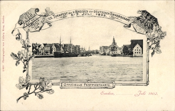 Passepartout Ak Emden in Ostfriesland, XX. Turnfest des V. Kreises der deutschen Turnerschaft 1902