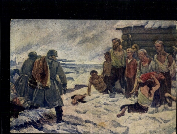 Postcard Soviet Union 1943, propaganda field post card, field post stamp, censorship stamp