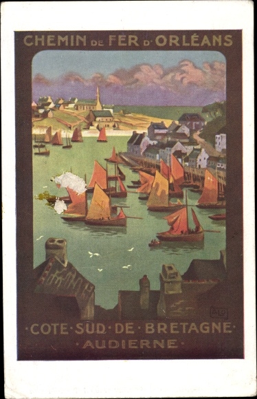 Artist Postcard Audierne Finistère, Porte du peche pittoresque et anime, Chemin de fer d&#39;Orleans