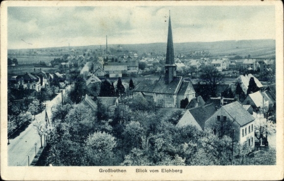 Ak Großbothen Grimma in Saksen, uitzicht vanaf Eichberg, kerk