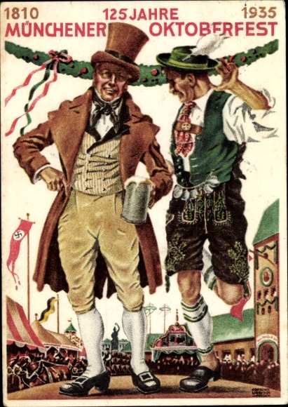 Artist PC Munich Bavaria, 125 years of Oktoberfest 1935, Schuhplattler, Bavarian costume