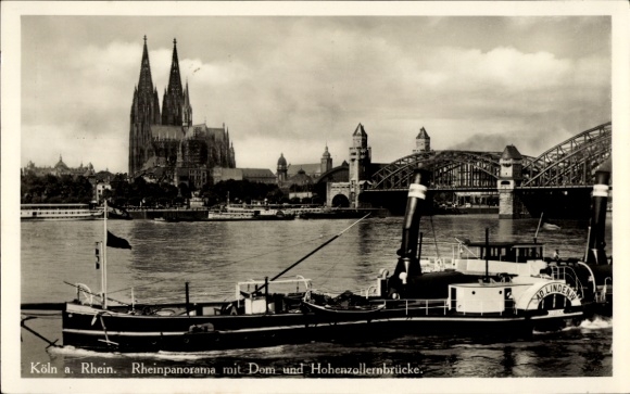 Ak Köln am Rhein, Dom, Hohenzollernbrücke, Dampfer