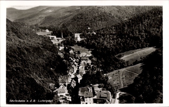 Ak Schriesheim an der Bergstraße, Landschaft mit Hügeln, Häuserreihe, Wald,  Fotografie