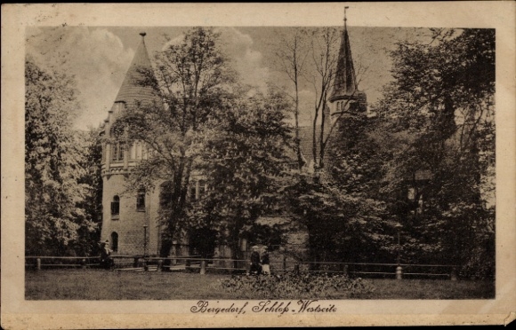 Ak Hamburg Bergedorf, kasteel, park, bomen, mensen, architectuur