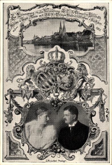 Postcard Regensburg, marriage of Princess Elisabeth of Thurn & Taxis with Friedrich Christian of Saxony