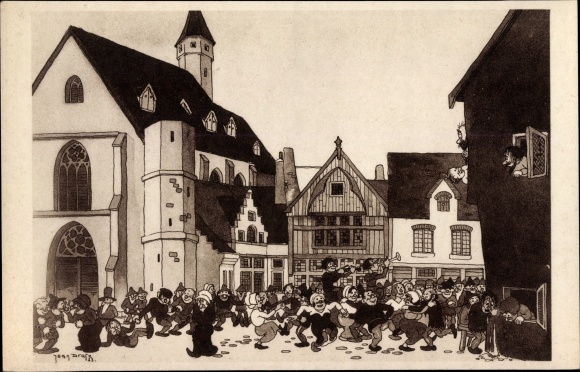Artist Postcard Dratz, Jean, Chicago World's Fair 1933, Picturesque Belgium, old dancing