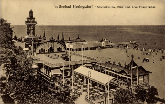 Postcard Ostseebad Heringsdorf on Usedom, beach casino, view after the family bath