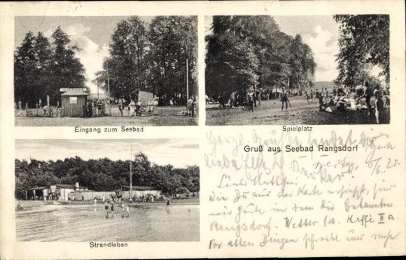 Ak Rangsdorf in Brandenburg, Seebad, Spielplatz, Strandleben