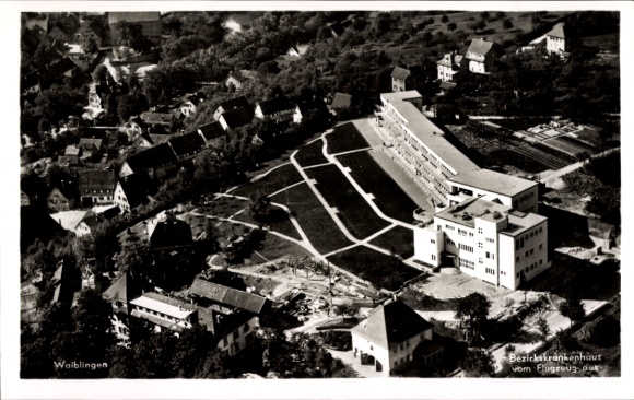 Postcard Waiblingen in Württemberg, aerial photograph, district hospital