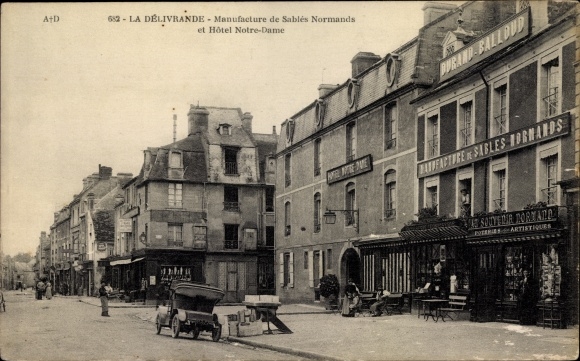 Ak La Delivrande Calvados, Manufacture de Sables Normands et Hotel Notre Dame