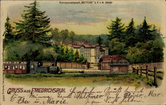 Stoppen tegen het licht litho Friedrichsruh Aumühle, Meteor 88690, stoomlocomotief