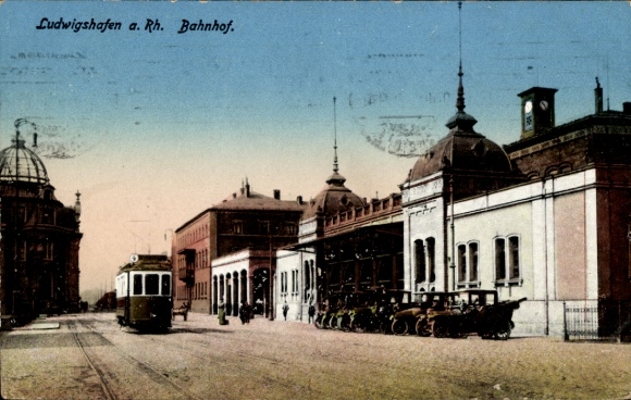 Ak Ludwigshafen am Rhein, Bahnhof, Straßenbahn