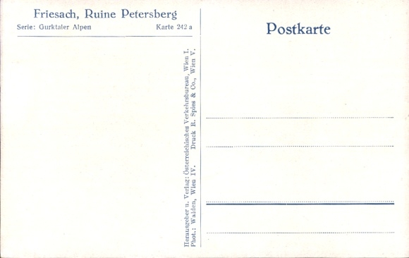 Postcard Friesach in Carinthia, landscape with ruins, Petersberg, Gurktal Alps, road, trees