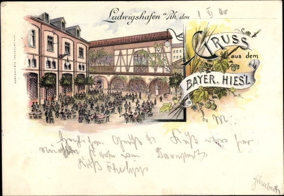 litho Ludwigshafen am Rhein, Beierse herberg. Hies'l