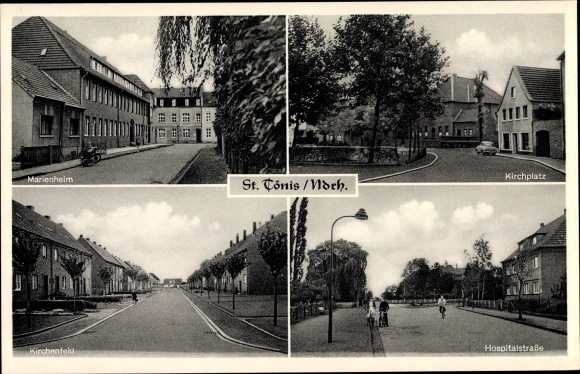 Postcard Sankt Tönis Tönisvorst am Niederrhein, Kirchplatz, Hospitalstraße, Kirchenfeld, Marienheim