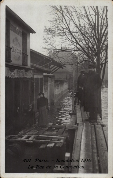 Ansichtkaart Parijs, Inondatie 1910, La Rue de la Convention