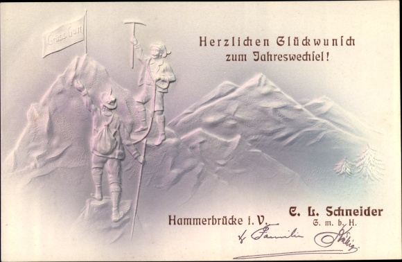 Relief PC hammer bridge Muldenhammer in Vogtland, climbers, congratulations, New Year, CL Schneider