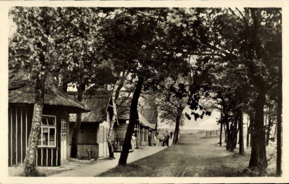 Postcard Prerow near Zingst, wooden huts on the dunes, 1952