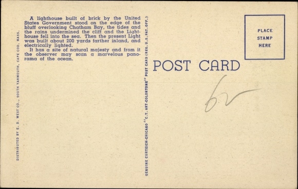 Postcard Cape Cod Massachusetts USA, Chatham Light