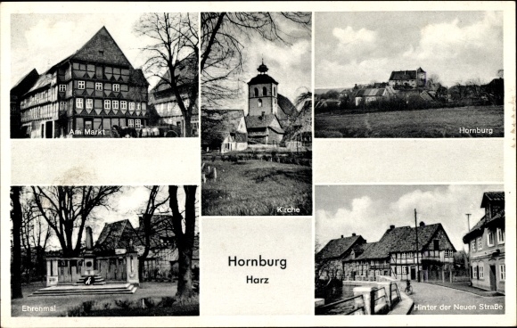 Postcard Hornburg Schladen Werla Harz, market, church, memorial, behind the new street