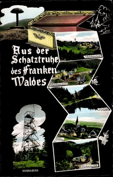 Postcard Schwarzenbach am Wald Upper Franconia, Schwarzenstein, Dobraberg, Waldsee, Dobra, Bischofsmühle