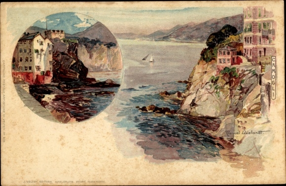 Kunstenaar Litho Wielandt, Manuel, Camogli Ligurië, gedeeltelijke weergaven