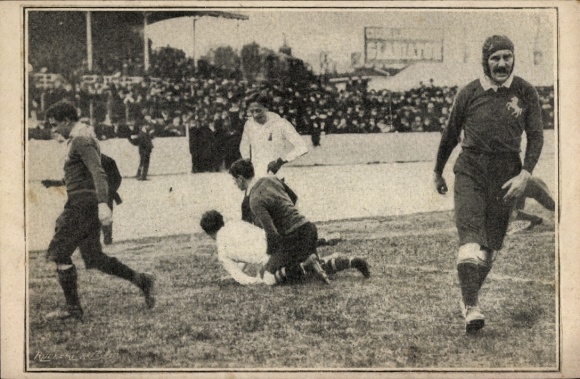 Postcard Snapshot of a rugby match, spectators in the background