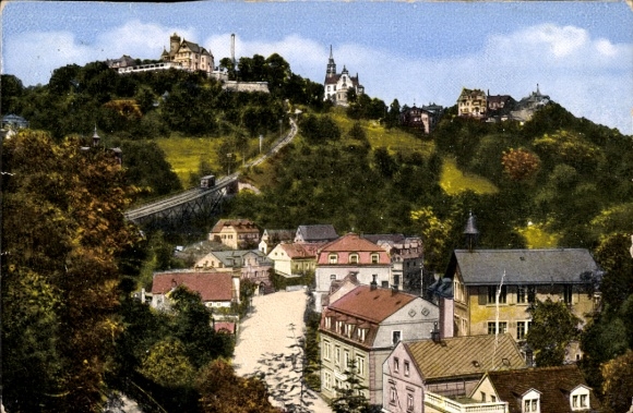 Ak Dresden Weißer Hirsch, Ansicht auf Stadt, Drahtseilbahn, Bauten, Hügel
