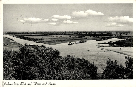 Postcard Achim an der Weser, Badener Berg, Weser, canal