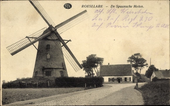 Postcard Roeselare Roeselaere Rousselare Roulers West Flanders, windmill