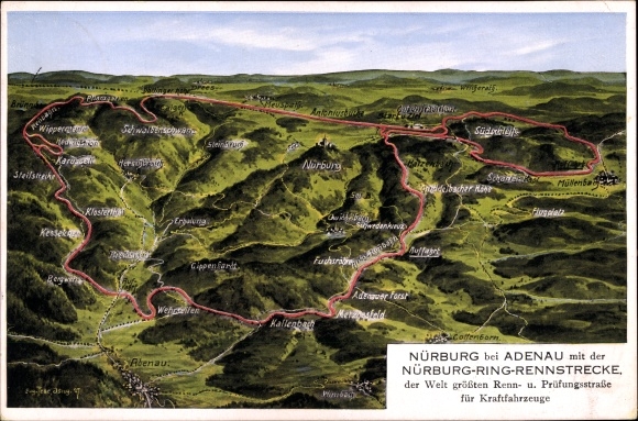 Maps Postcard Felle, Eugen, Nürburg Rhineland Palatinate, Nürburgring, race track for motor vehicles
