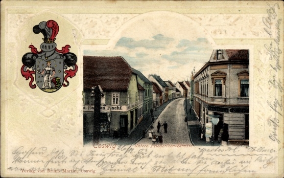 Postcard Coswig in Saxony, Untere Friederiken-Straße, street, building, view