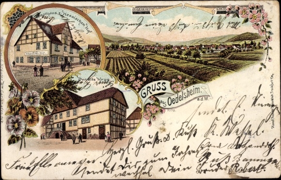 lito Oedelsheim Oberweser Hessen, karczma na dworze heskim, panorama, stary dzban