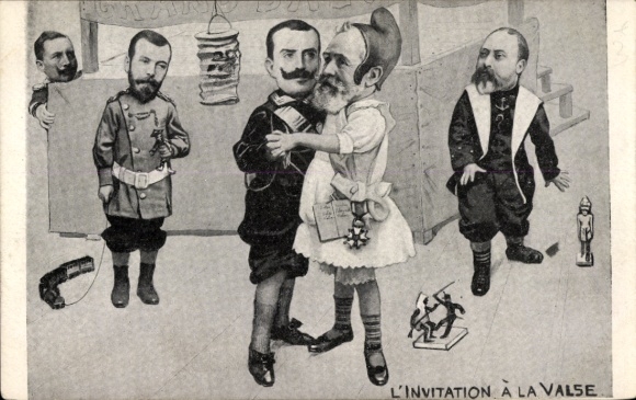 Postcard Invitation to the Waltz, Emile Loubet, Victor Emmanuel III, Edward VII, Tsar Nicholas II, Emperor