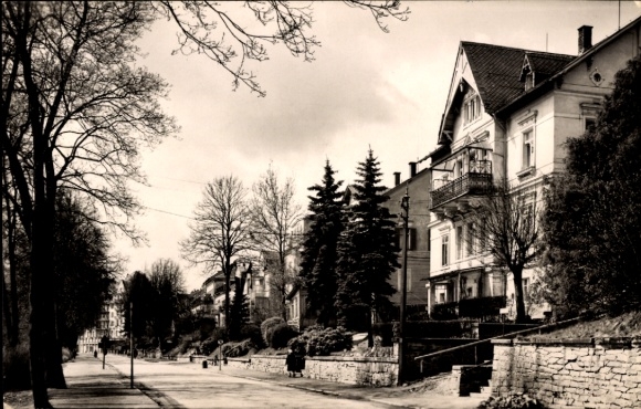 Postcard Bad Elster in Vogtland, beautiful street view, elegant villas, trees, quiet atmosphere