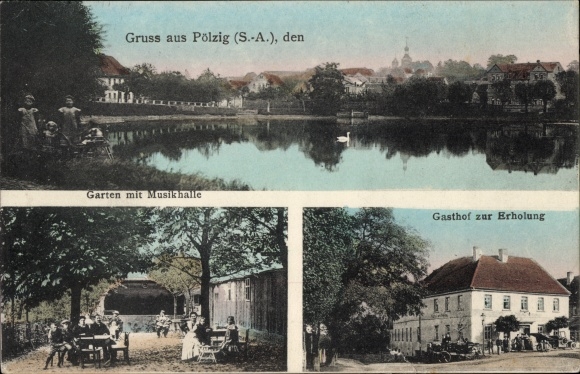 Postcard Pölzig in Thuringia, garden, music hall, inn for relaxation
