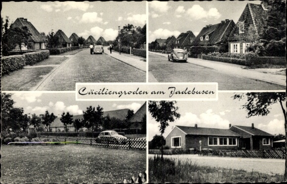 Postcard Cäciliengroden Sande in Friesland, street scene, car