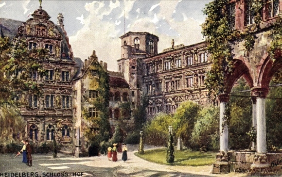 Artist Postcard Flower, Charles, Heidelberg, Schlosshof, Tuck 610B