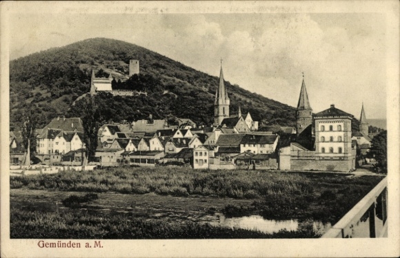 Postcard Gemünden am Main Lower Franconia, partial view