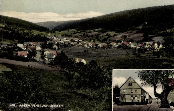 Ak Kempfenbrunn Flörsbachtal im Spessart, Totalansicht, Gasthaus zur Linde