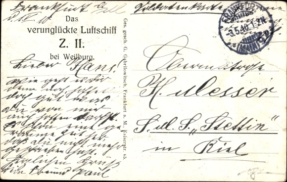 PC Weilburg an der Lahn, crashed airship Z II, LZ 5, Zeppelin