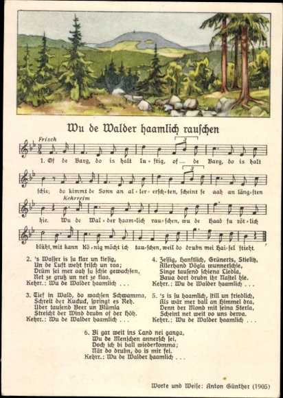 Song Postcard Anton Günther Erzgebirge dialect, Wu de Walder haamlich rustling